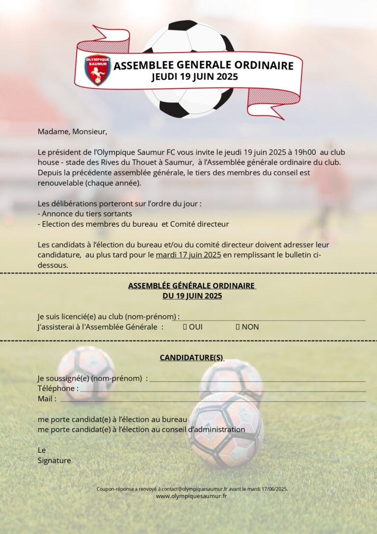 Assemblée Générale de l’Olympique Saumur FC – Jeudi 19 juin 2025