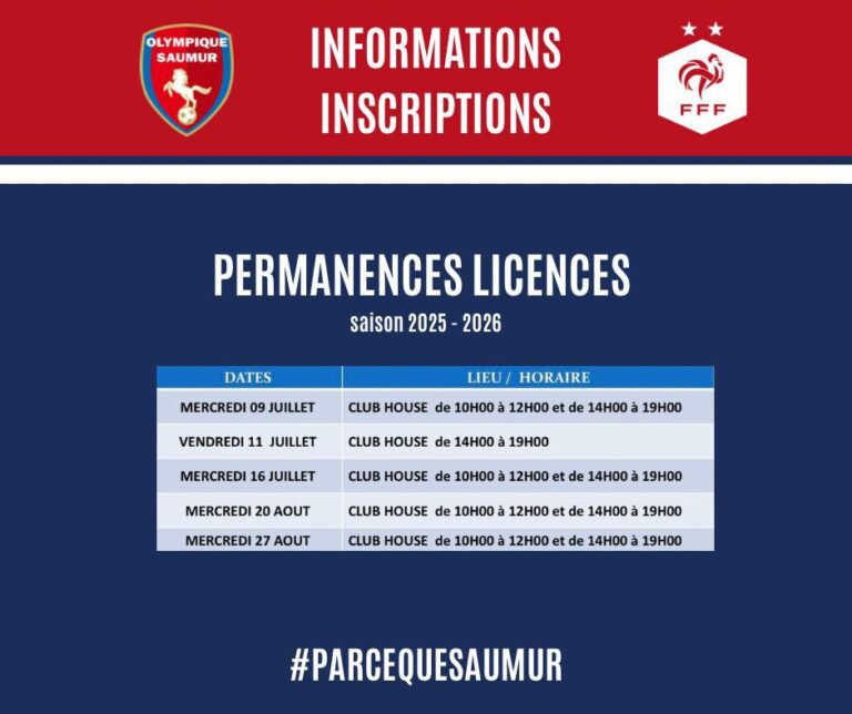 Permanences licences saison 2025/2026