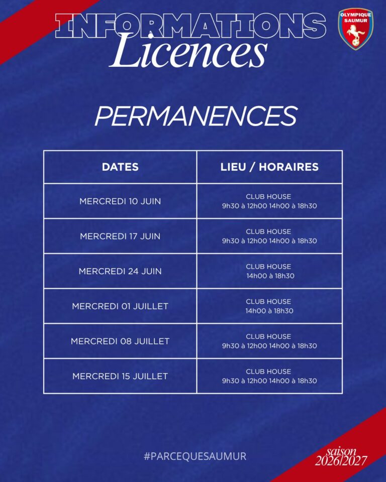 PERMANENCES LICENCES SAISON 2026/2027
