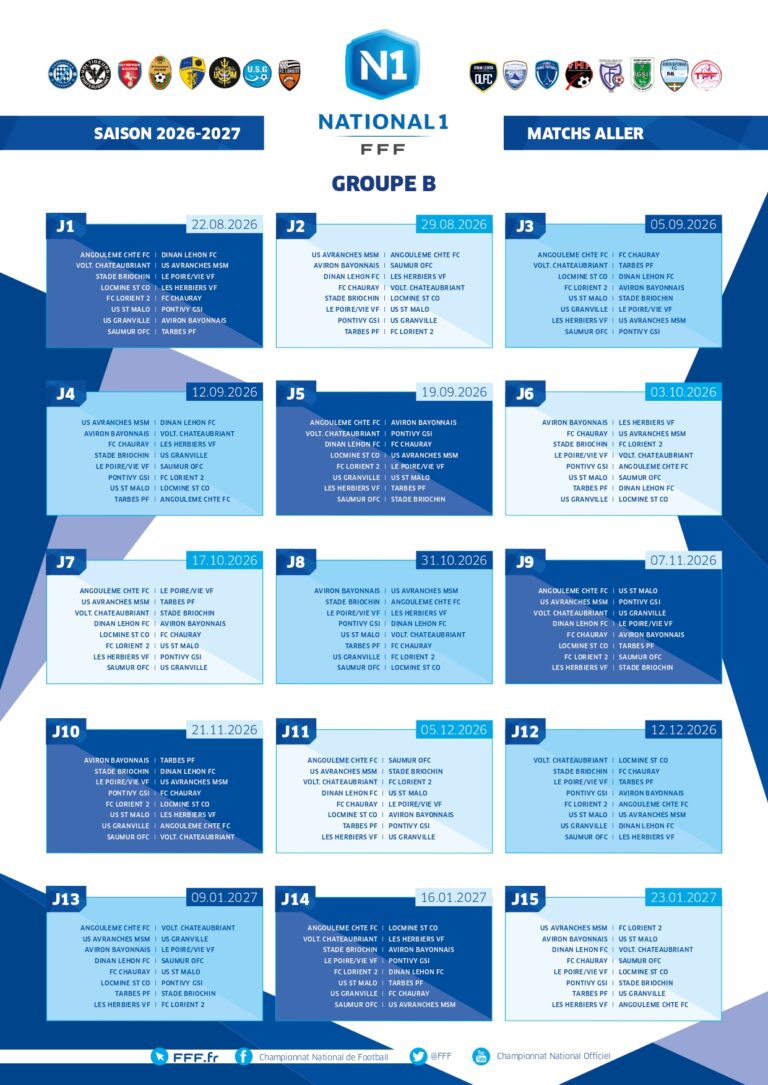 National 1 : le calendrier de l’Olympique Saumur !